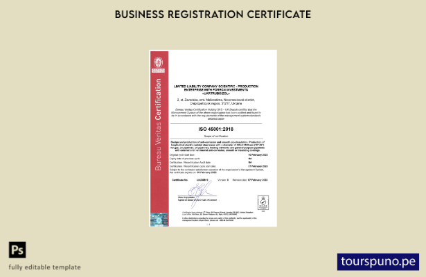 listo para imprimir Certificado de registro empresarial de Bureau Veritas del Re